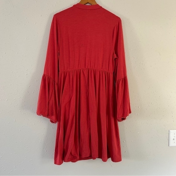 Torrid Coral Cranberry Mockneck Flutter Sleeve Skater Dress 1X Boho Bohemian - Picture 7 of 11